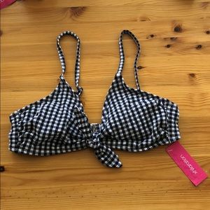 White and black gingham bikini top